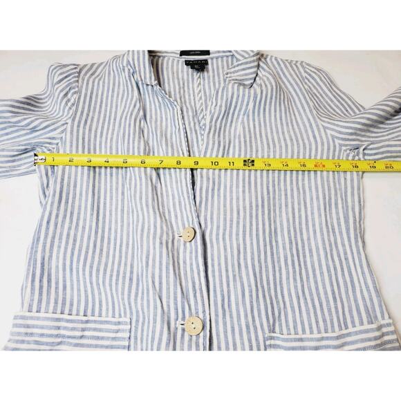 Tahari Womens Large Striped Two-Button Linen Blazer Jacket‎ White Blue Beach - Picture 6 of 8